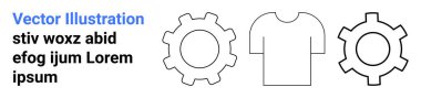 İki vites ve tişört hatlarının birleşimi. Takım çalışması, özelleştirme, üretim, yaratıcılık, giyim tasarımı, mühendislik ve basit iniş sayfası için ideal
