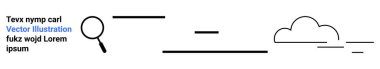 Arama motoru, bulut hesaplama, veri keşfi, minimalizm, navigasyon, dijital araçlar. Bir büyüteç, soyut çizgiler ve bir bulut. Arama motoru ve bulut hesaplama kavramı