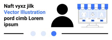 Bir masaüstü ekranında ürün kategorileri içeren sanal bir mağaza önbelleğinin yanında kullanıcı profili simgesi. E-ticaret, dijital pazarlama, çevrimiçi alışveriş, UX tasarım, perakende markalaşma, web sitesi