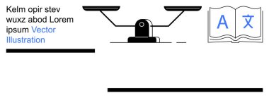 Çeviri hizmetleri, dil öğrenme, hukuki kavramlar, eğitim, denge, iletişim. Dengeli teraziler iyonu ve A harfli bir kitap ve bir sembol. Çeviri hizmetleri ve dil öğrenimi