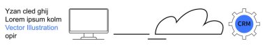 Ticari yenilik, bulut hesaplama, CRM platformları, sistem entegrasyonu, veri paylaşımı, teknolojik gelişmeler. CRM metni ile bir bulut ve teçhizata bağlı bir bilgisayar. Bulut hesaplama ve CRM