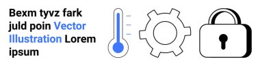 Mavi termometre, dişli ve kilit güvenliği temsil ediyor, sistem kontrolü, teknoloji, veri gizliliği, özelleştirme, optimizasyon. Teknoloji araçları için ideal sistem ayarları mühendislik veri güvenliği basit