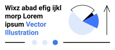 Pasta grafiği mavi ve beyaz bölümlerle yukarı doğru ok, büyümeyi simgeliyor, yukarıdaki metin elementleri. Ticari analizler, büyüme eğilimleri, veri içgörüleri, analiz, finans, sunumlar için ideal basit