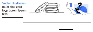 Finansal yönetim, dijital ödemeler, ekonomik planlama, çevrimiçi işlemler, tasarruf yönetimi, döviz kuru. Elinde tablet olan birinin olduğu bozuk paralar. Mali yönetim ve dijital