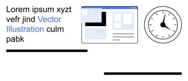 Web tasarımı, zaman yönetimi, verimlilik, kullanıcı arayüzü, dijital yaratıcılık, iş akışı. Bir web sitesi düzeni ve analog bir saat. Web tasarımı ve zaman yönetimi kavramları