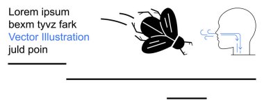 Biyoloji, solunum, hava kalitesi, çevre bilimi, alerji ve eğitim. Hava akışı okları olan bir insan solunumu illüstrasyonunun yanında bir böcek görülüyor. Solunum sistemi ve hava