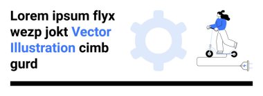 Teknoloji, çevre dostu ulaşım, hareketlilik çözümleri, yenilik, tasarım, sürdürülebilirlik. Elektrikli scooterlı bir kadın vites simgesi ve mesajın yanında. Teknoloji ve çevre dostu ulaşım kavramı