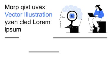 Yapay zeka, teknoloji, öğrenme, yenilik, veri analizi, etkileşim. Yapay zeka çipli dijital beyin ve dizüstü bilgisayar kullanan insan. Yapay zeka ve teknoloji