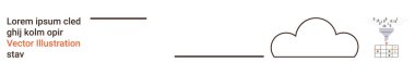 Bulut hesaplama, veri transferi, dijital depolama, modern teknoloji, veri analizi, bilgi akışı. Bir bulut, veri aktarım çizgileri ve bir sunucu gösteren soyut tasarım. Bulut hesaplama ve veri
