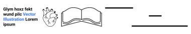Eğitim, anatomi, sağlık, araştırma, öğrenme, akademik çalışmalar. İnsan kalbi, açık kitap ve siyah çizgiler. Sağlık ve araştırma için eğitim ve anatomi kavramı