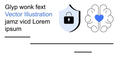 Veri gizliliği, çevrimiçi güvenlik, zihinsel refah, sağlık farkındalığı, güvenlik çözümleri, kavramsal tasarım. İçinde kalp olan bir beynin yanında kilit olan bir kalkan. Veri gizliliği ve zihinsel refah