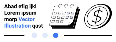 İşaretli tarihli takvim ve dolar sikkesi takvimi simgeliyor. Zamanlama, tasarruf, finans. Finansal planlama, bütçe belirleme, hedef belirleme, zaman yönetimi, kurumsal sunumlar, maliyet analizi için ideal