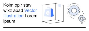 E-ticaret, lojistik, otomasyon, iş süreçleri, üretim verimliliği, imalat. Alışveriş poşeti ikonu ve vitesli paket. E-ticaret ve lojistik işlemler kavramı