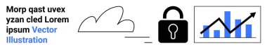 Veri koruması, siber güvenlik, bulut depolama, analitik büyüme, güvenli bilgi, dijital mahremiyet. Bulut, kilit ve yükselen trend bar tablosu. Veri koruması ve siber güvenlik kavramı