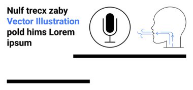 Ses teknolojisi, ses iletimi, ses iletişimi, podcast, konuşma, ses analizi. Bir mikrofon ikonu ve ses dalgaları yayan bir insan kafası. Ses teknolojisi ve ses iletimi