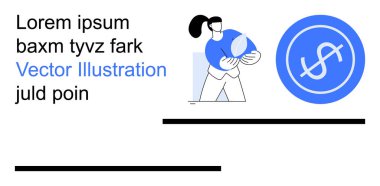Finansal hizmetler, döviz kurları, iş çözümleri, ekonomik büyüme, yatırım fırsatları, modern tasarım. Elinde sembol tutan bir kadın. Para birimi ve finansal hizmetler kavramları