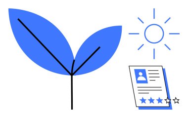 Mavi tohum büyümeyi simgeliyor, rehberlik için parlak güneş ve ilerleme için profil değerlendirme tablosu. Geliştirme, sürdürülebilirlik, kariyer büyümesi, üretkenlik, değerlendirme, ilerleme için ideal