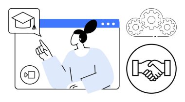 Çevrimiçi öğrenim görsel eğitim, takım çalışması ve sanal etkileşim. Çevrimiçi öğrenme, esnek çalışmaya ve uzaktan işbirliğine yardımcı olur. E-öğrenim, dijital araçlar, eğitim uygulamaları, iş