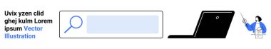 Dijital araçlar, çevrimiçi arama, araştırma, eğitim, teknoloji, veri analizi. Büyüteçle arama çubuğu, dizüstü bilgisayar ve ekranı gösteren biri. Çevrimiçi arama ve araştırma kavramı