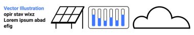 Güneş paneli sistemi, batarya göstergeleri ve bulut sembolünün yanı sıra temiz enerji, çevre dostu teknolojiler, enerji depolama, bulut tabanlı enerji yönetimi, sürdürülebilirliği temsil ediyor. İdeal