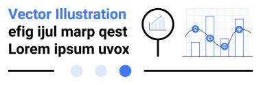 Yükselen çubuğun üzerine büyüteç ve kalkan simgeleriyle çizgi grafiği. Veri analizi, iş büyümesi, güvenlik, araştırma, strateji planlaması, görselleştirme, basit iniş sayfası için ideal