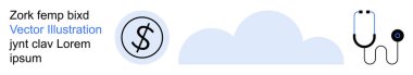 Finans yönetimi, sağlık hizmetleri, ekonomik istikrar, tıbbi teşhisler, finansal sağlık, dijital ekonomi. Dolar işareti, temiz bir arkaplanda bulut steteskobu. Finans yönetimi