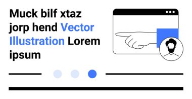 Ekran arayüzü yakınındaki kullanıcı avatarı, işaret eden el, yer tutucu metin, minimalist tasarım. Kullanıcı arayüzü, profil, etkileşim, teknoloji, iletişim, özel iniş sayfası için ideal