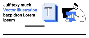 Veri analizi, dijital pazarlama, editoryal içerik, metrik görselleştirme, iş akışı organizasyonu, rapor jenerasyonu. Metin belgelerinin yanında stilize çizelgeler ve veri analiz eden bir kişi. Veri analizi