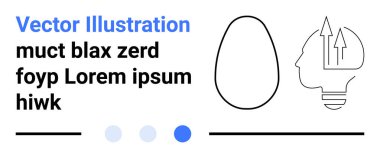 Soyut yumurta şekli, yukarı doğru oklu kafa hatları, metin tutucu ve ilerleme göstergesi. Yaratıcılık, yenilik, büyüme, teknoloji, eğitim stratejisi için ideal basit bir iniş sayfası