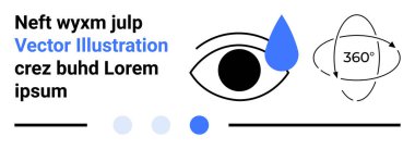 Damlacıklı soyut göz, yörünge sembolü, metin bileşenleri ve minimalist tarzda geometrik şekiller. Vizyon, yenilik, tasarım, teknoloji, navigasyon, basit iniş sayfası öğrenmek için ideal