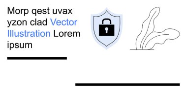 Veri güvenliği, çevrimiçi koruma, bilgi şifreleme, ağ gizliliği, siber güvenlik, dijital güvenlik. Kilitli bir kalkan, dalgalı çizgiler ve yer tutucu metni. Veri güvenliği ve çevrimiçi koruma