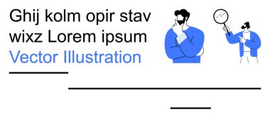 Beyin fırtınası, analiz, problem çözme, iş kavramları, yaratıcılık, karar verme. İki adamın soyut çizimi, biri düşünen biri büyüteçle analiz ediyor. Beyin fırtınası.