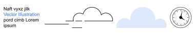 Hava durumu, zaman yönetimi, tahmin, zamanlama, veri görselleştirme, minimalizm. Soyut bulut ve saat sembolleri ana hatları ve sağlam stiller. Hava ve zaman yönetimi kavramları