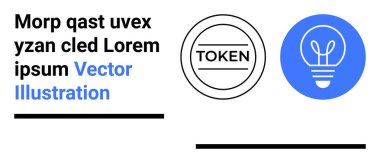 Dijital yenilik, markalaşma, yaratıcılık kavramları, ürün tasarımı, sembol sistemleri, modern minimalizm. Dairesel sembol tasarımı ve mavi ampul ikonu yan yana. Dijital yenilik ve markalaşma