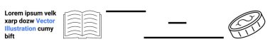 Bilgi paylaşımı, finansal değişim, eğitim kaynakları, para transferi, minimalist tasarım, öğrenme işlemleri. Açık kitap, yatay çizgiler ve bozuk para çizimleri. Bilgi paylaşımı
