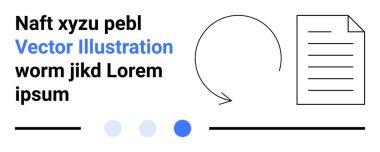 Metin bloğu, dairesel ok, belge taslağı, yatay çizgiler ve noktalar iş akışını ve organizasyonu vurguluyor. İş, üretkenlik, bilgi akışı, dijital araçlar veri sistemleri süreci için ideal