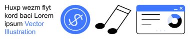 Dijital hizmetler, finansal analizler, müzik akışı, veri sunumu, internet sektörü, web araçları. Tarayıcı pencereli mavi para ve müzik notaları. Dijital hizmetler ve finansal analizler