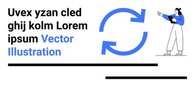 Dairesel oklar, bir kişinin pano ile jest yaparak kavramları açıklamasıyla süreç döngüsünü vurgular. Süreç akışı, takım çalışması, eğitim, sunum, beyin fırtınası, strateji, basit iniş için ideal