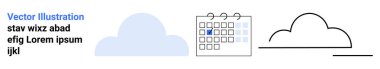 Veri depolama, programlama, basitlik, bulut teknolojisi, minimalizm, organizasyon. Açık mavi bulut şekli, işaretli tarihli takvim ve çizilmiş minimalist bulut. Veri depolama ve zamanlama