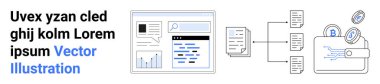 Dijital ödemeler, çevrimiçi işlemler, veri güvenliği, kripto para birimi, fintech, bilgi yönetimi. Arayüz ekranı, güvenli bir cüzdana veri akışı. Dijital ödemeler ve çevrimiçi işlemler kavramı