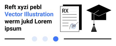 Mezuniyet şapkası, imzalı reçeteli onay belgesi ve asgari tasarım unsurları. Eğitim, sağlık, belge işleme, akademik başarı, asgari arayüzler, kavramsal simgeler için ideal