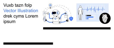 Otomasyon, teletıp, sağlık teknolojisi, veri analizi, siber güvenlik, tıbbi ilerleme. Robot kalkan ve tıbbi çizelgelerle etkileşime giriyor. Sağlık teknolojisinde otomasyon ve teletıp
