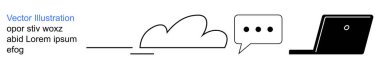Bulut teknolojisi, dijital iletişim, veri depolama, çevrimiçi işbirliği, iş akışı yönetimi, ağ oluşturma. Bulut, konuşma balonu ve dizüstü bilgisayarın minimalist simgeleri. Bulut teknolojisi ve dijital
