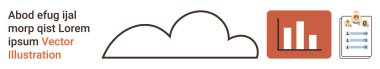 Bulut hesaplama, veri analizi, dijital strateji, iş organizasyonu, planlama araçları ve bilgi grafikleri. Bir bar çizelgesi ve kontrol listesi sembolleriyle minimalist bulut çizgisi. Bulut hesaplama ve veri