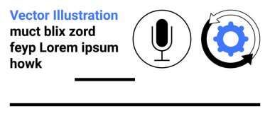 Ses tanıma, otomasyon, teknoloji hizmetleri, iş akışı optimizasyonu, yapay zeka araçları, iletişim sistemleri. Mikrofon simgesi ve dairesel oklu teçhizat. Ses tanıma ve otomasyon