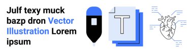 Tıbbi yenilik, sağlık hizmeti, tipografi tasarımı, dijital iletişim, veri görselleştirme, yaratıcı teknoloji. Bir damlatıcı ikonu, metin elemanları ve stilize edilmiş kalp çizimi. Tıbbi yenilik
