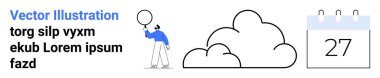 Minimalist tasarım. Elinde balon, kabarık bulutlar ve 27 'lik takvim olan bir adam. Zamanlama, planlama, hava tahmini, basitlik kavramları, motivasyon, hatırlatma ve basit bir hatırlatma için ideal