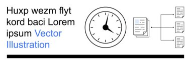 Zaman yönetimi, verimlilik, iş akışı optimizasyonu, organizasyon araçları, işlem otomasyonu, görev çizelgesi. Bir saat ve belge akış diyagramı. Zaman yönetimi ve üretkenlik kavramı
