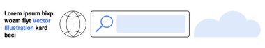 Dijital teknoloji, küresel bağlantı, bulut depolama, online arama, web araçları, internet hizmetleri. Bulut sembollü bir arama çubuğu. Genel bağlantı ve çevrimiçi arama kavramı