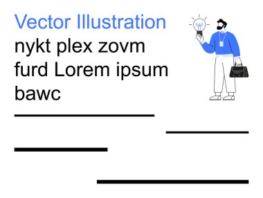 Yaratıcılık, yenilik, iş kavramları, sunum, markalaşma, görsel tasarım. Metin satırlarıyla çevrili bir ampulü tutan bir iş adamı. Sunumlar ve iş dünyası için yaratıcılık ve yenilik